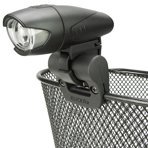 Light Clip, retrofittable plastic clip to attach battery lights on basket